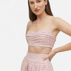 Reformation Pink Gingham Ruched Crop Top